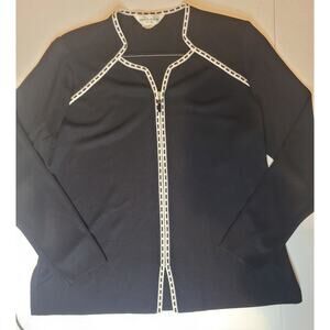 Exclusively Misook Petite M Cardigan Sweater Jacket Black, Contrast Trim Classy
